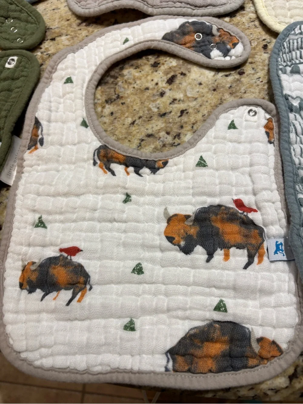 Assorted Quilted Baby Bibs - Olive, Cream, Gray, White Prints little unicorn